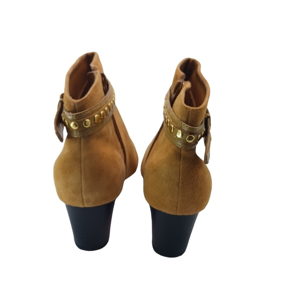 10W AJ Valenci Womens Booties Tan Leather Suede Removable Strap Boho - Picture 4 of 12